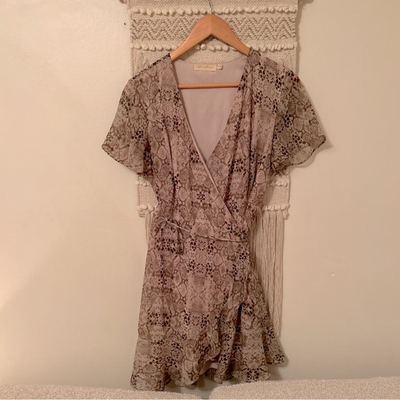 All in Favor Grey/Mauve Wrap Mini Dress - Picture 3 of 8